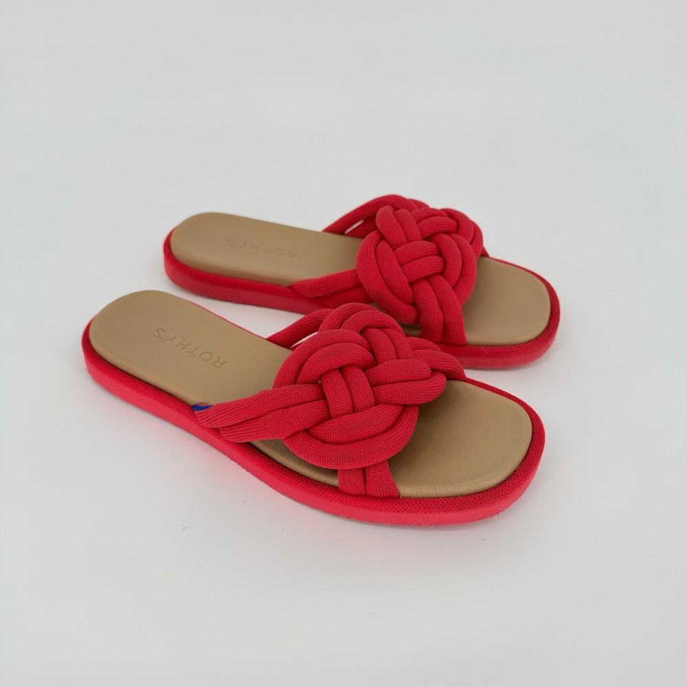 Rothy's Summer Sandal Knot Slide Womens 6.5 Red Braided Sustainable Comfort